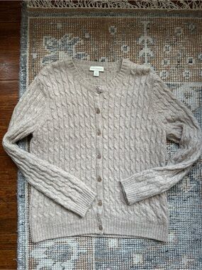Appleseed's Cable-Knit Button-Front Cardigan in Light Taupe